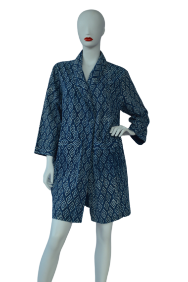 dressing gown cotton indigo blockprinted